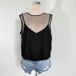 Express Black Polka Dot Sheer Sleeveless Blouse